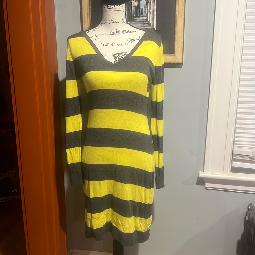 Old Navy Yellow & Charcoal Striped Sweater Dress (S)